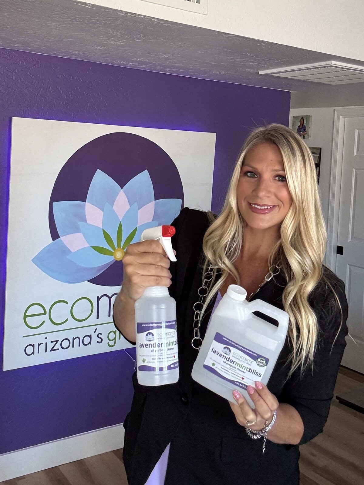 Eco Mama team member scrubbing bathroom tile during a deep clean in Sun City, AZ