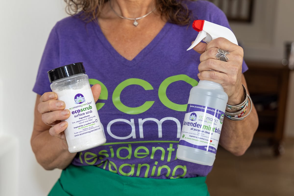 Eco Mama EcoScrub and Lavender Mint Bliss natural products used for a deep clean