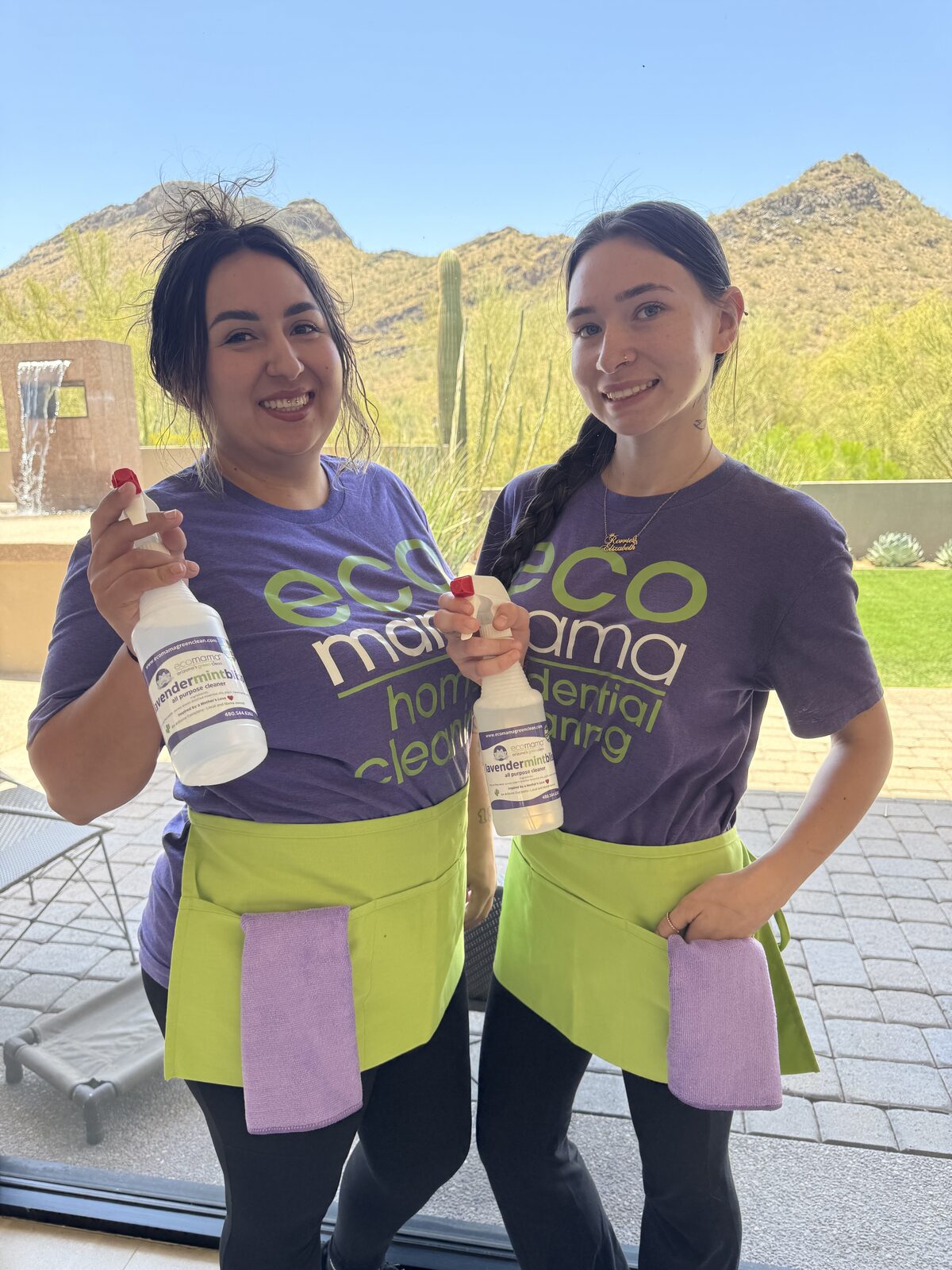 Eco Mama cleaner wiping kitchen counters in a Tempe Arizona home with eco-friendly products